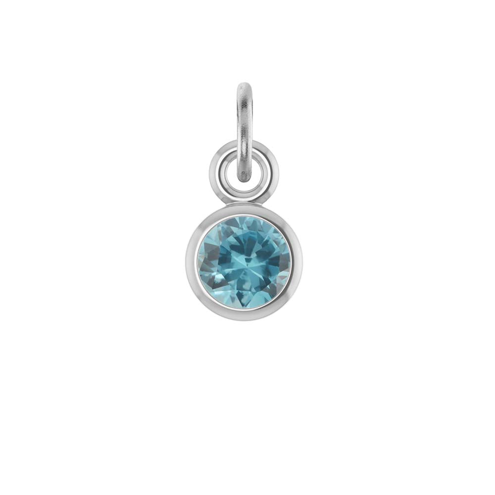 Swiss Blue Topaz birthstone charm in 14k white gold — bright blue December gemstone jewelry.