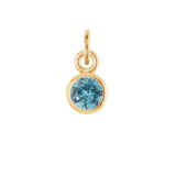 Swiss Blue Topaz birthstone charm bezel-set in 14k yellow gold — vibrant December necklace charm. variant--Swiss-Topaz variant--14K-yellow-gold