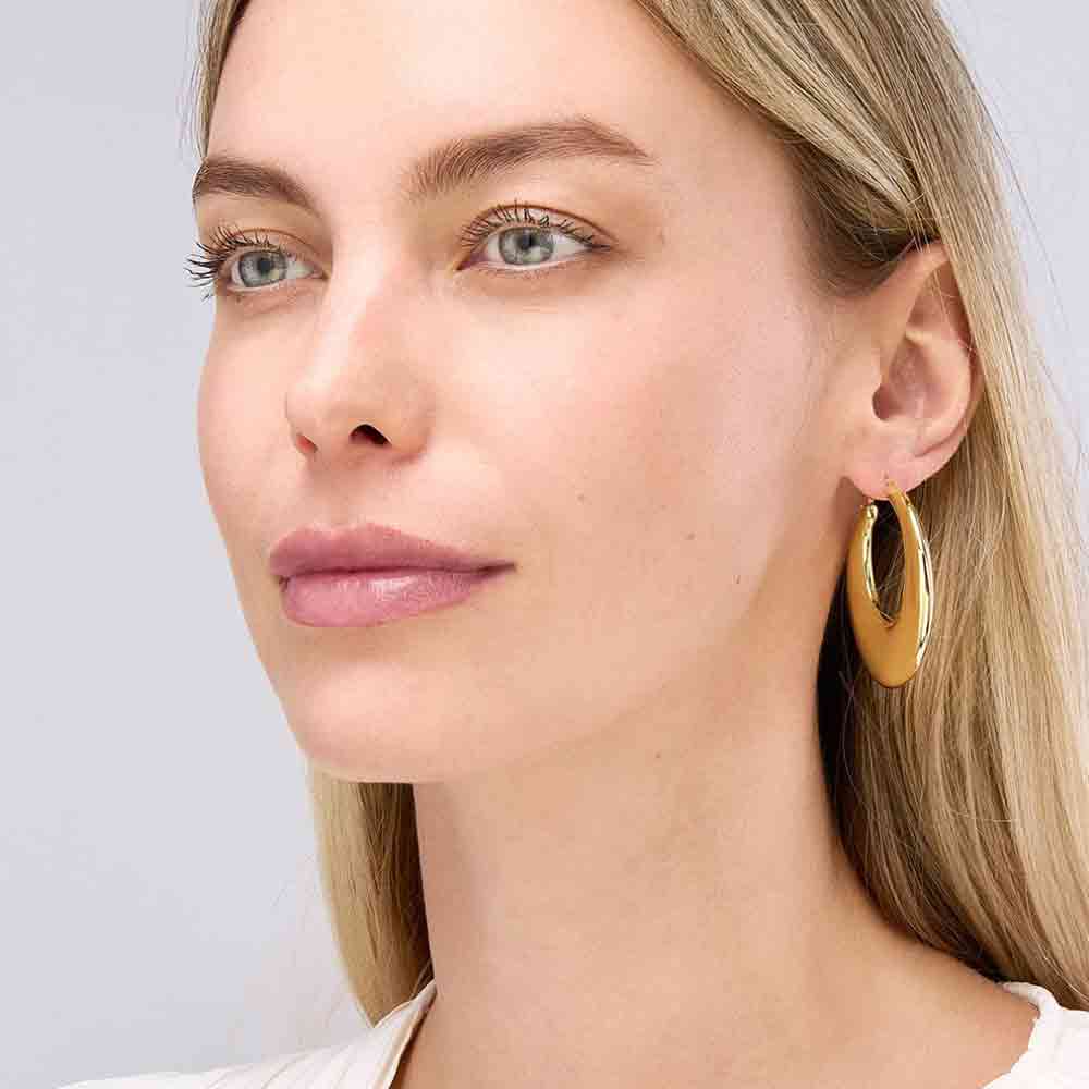 Large puffy hoop earrings in sterling silver, product view