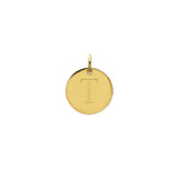 Engraved initial T disc charm in gold-fill, front view variant--T variant--Gold-fill