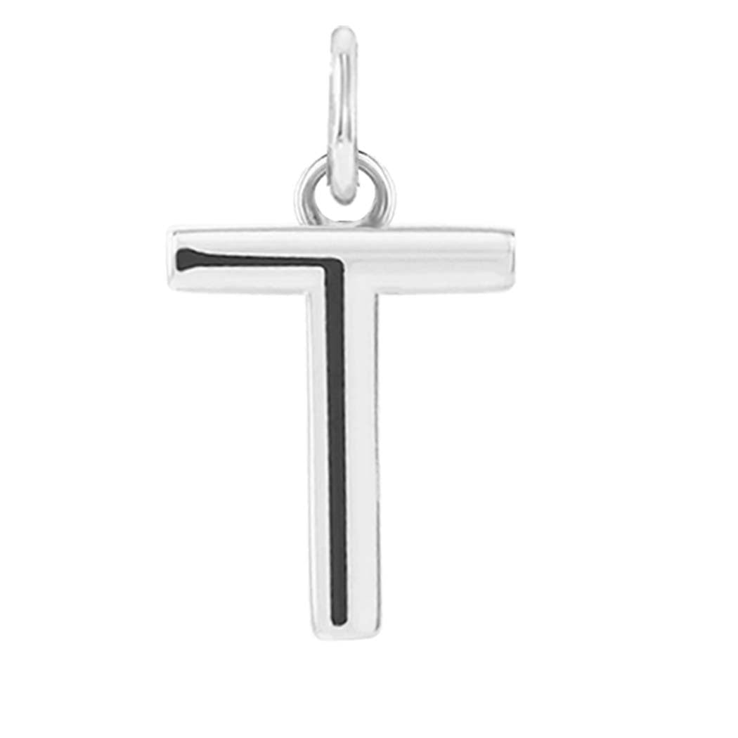 Modern initial charm letter T in 14K white gold variant--T variant--Sterling-silver variant--14K-white-gold