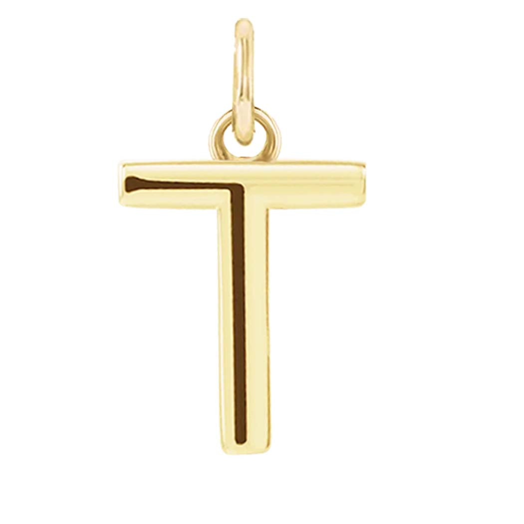 Modern initial charm letter T in 14K yellow gold variant--T variant--14K-yellow-gold