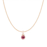 Tourmaline birthstone charm necklace in 14K rose gold, bezel-set pendant, product shot variant--14K-rose-gold variant--Tourmaline
