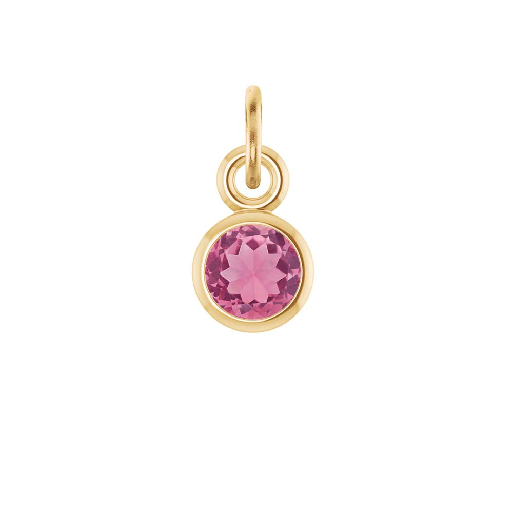 Tourmaline birthstone charm bezel-set in 14k yellow gold — pink October birthstone necklace charm. variant--Tourmaline variant--14K-yellow-gold