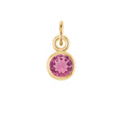 Tourmaline birthstone charm bezel-set in 14k yellow gold — pink October birthstone necklace charm.