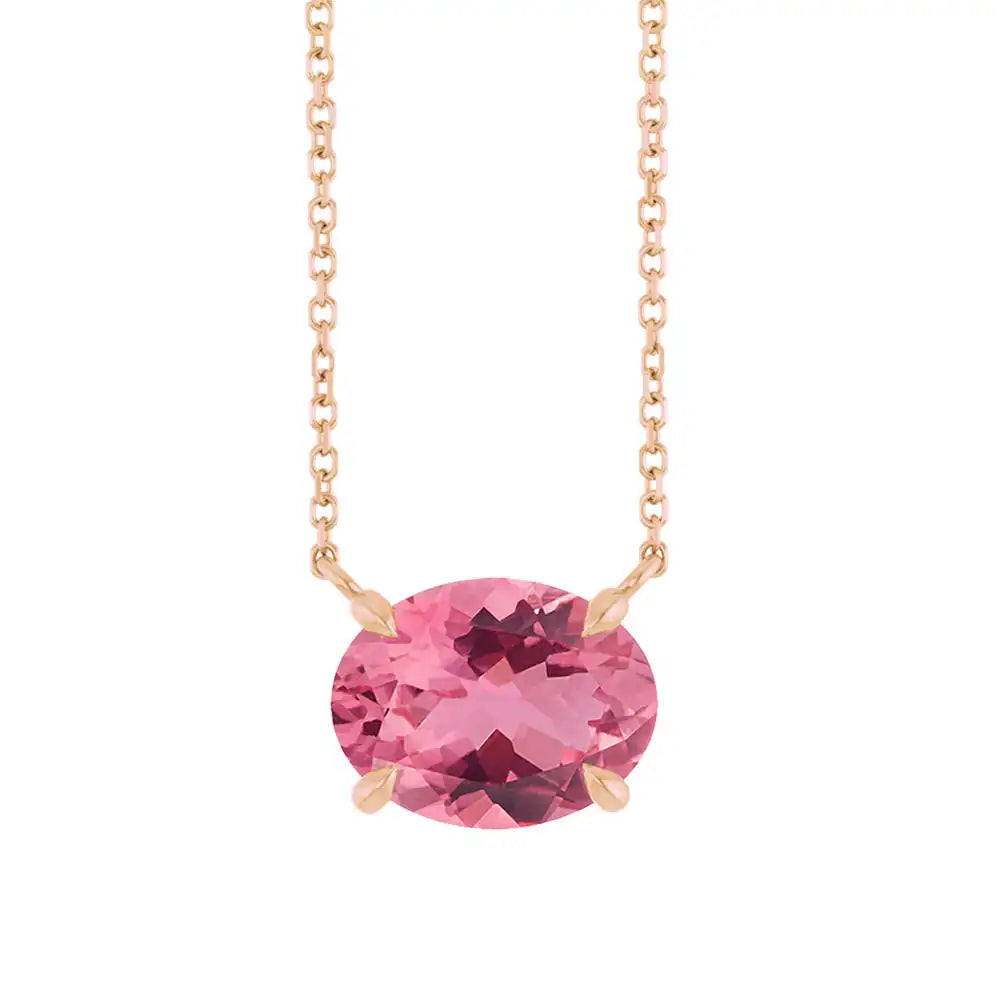 East West Oval 14K rose gold Necklace in Tourmaline variant--14K-rose-gold variant--Tourmaline