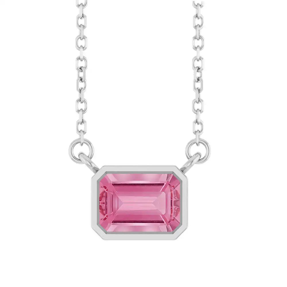 October birthstone necklace with east-west setting in white gold variant--14K-white-gold variant--Tourmaline