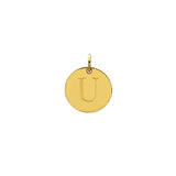 Engraved initial U disc charm in gold-fill, front view variant--U variant--Gold-fill