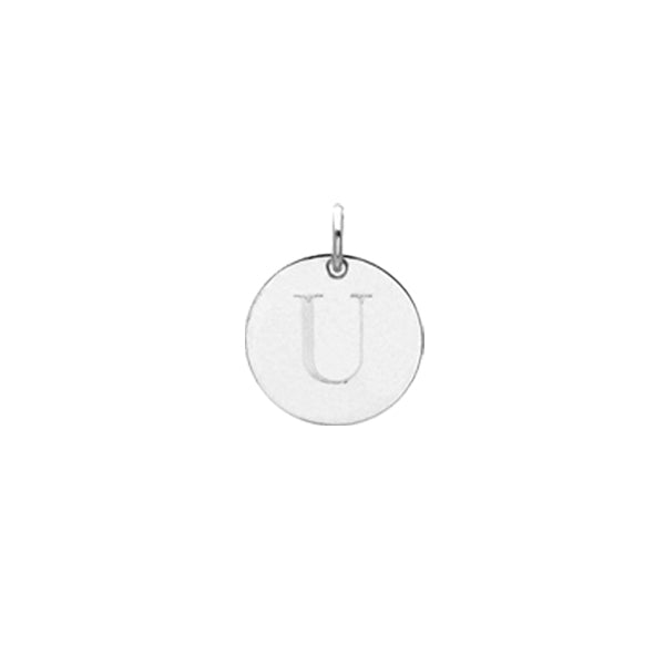 Engraved initial U disc charm in sterling silver, front view variant--U variant--Sterling-silver