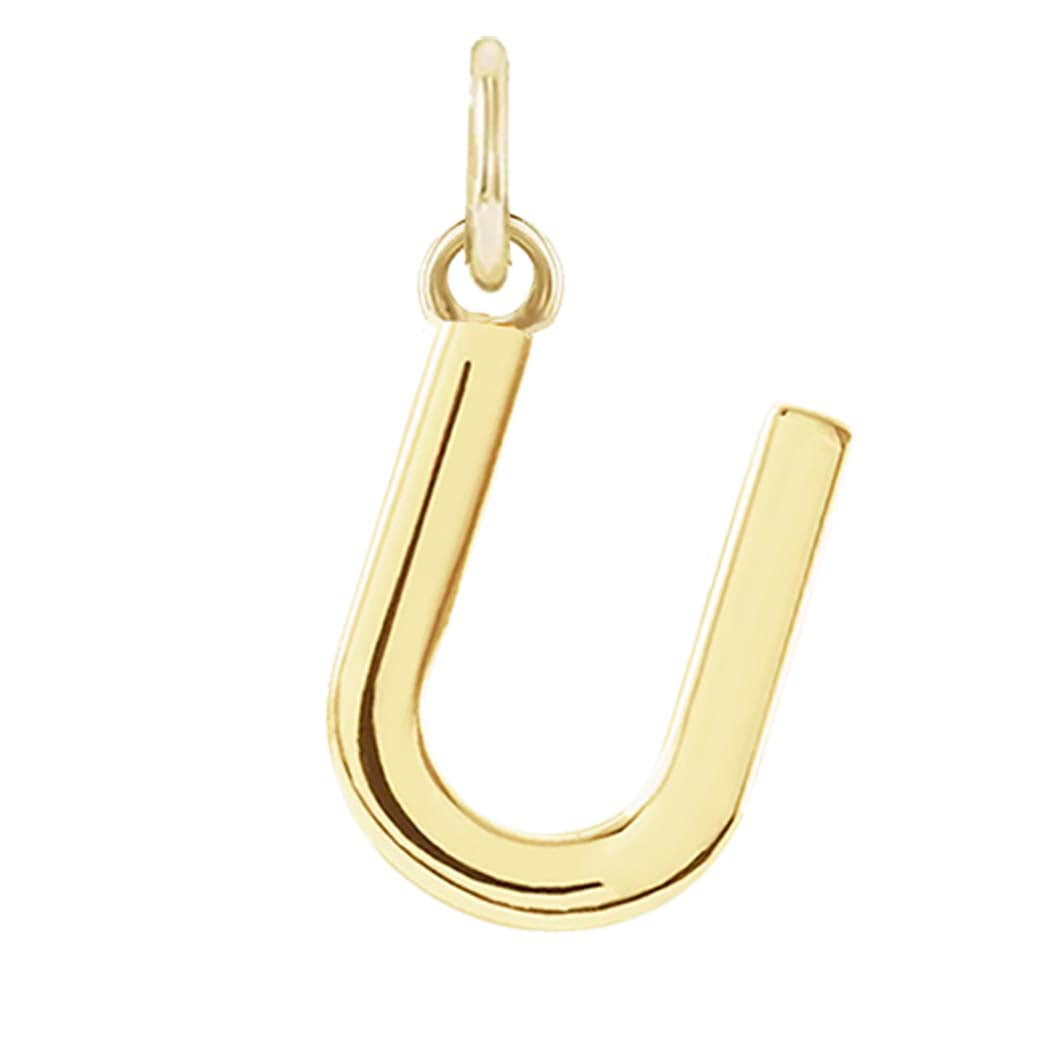 Modern initial charm letter U in 14K yellow gold variant--U variant--14K-yellow-gold