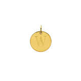 Engraved initial W disc charm in gold-fill, front view variant--W variant--Gold-fill