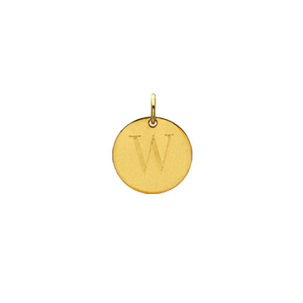 Engraved initial W disc charm in gold-fill, front view variant--W variant--Gold-fill