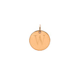 Engraved initial W disc charm in rose gold-fill, front view gold-fill variant--W variant--Rose-gold-fill