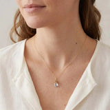 Natural white topaz pendant necklace in sterling silver, close-up of setting in gold-fill variant--Gold-fill variant--Sterling-silver variant--White-Topaz