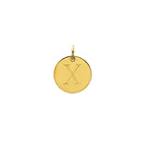 Engraved initial X disc charm in gold-fill, front view variant--X variant--Gold-fill