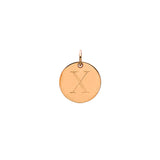 Engraved initial X disc charm in rose gold-fill, front view gold-fill variant--X variant--Rose-gold-fill