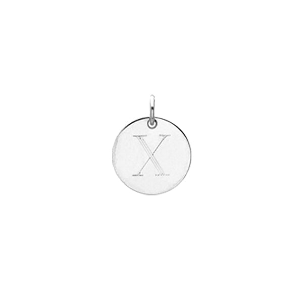 Engraved initial X disc charm in sterling silver, front view variant--X variant--Sterling-silver