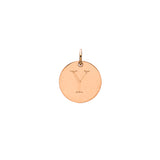 Engraved initial Y disc charm in rose gold-fill, front view gold-fill variant--Y variant--Rose-gold-fill