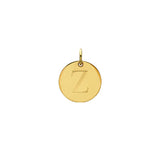 Engraved initial Z disc charm in gold-fill, front view variant--Z variant--Gold-fill