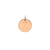 Engraved initial Z disc charm in rose gold-fill, front view gold-fill variant--Z variant--Rose-gold-fill