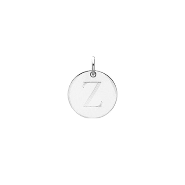 Engraved initial Z disc charm in sterling silver, front view variant--Z variant--Sterling-silver