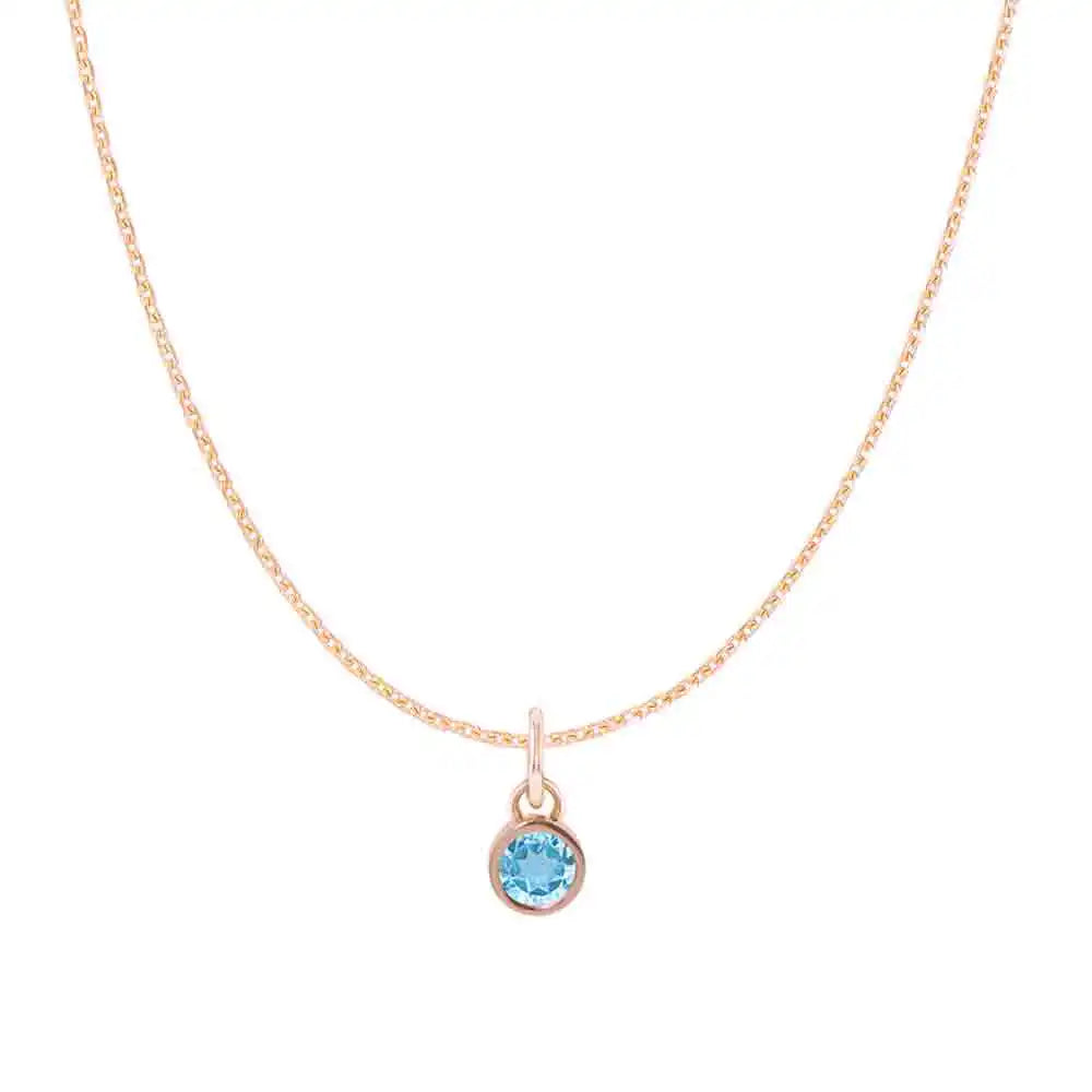 Zircon birthstone charm necklace in 14K rose gold, bezel-set pendant, product shot variant--14K-rose-gold