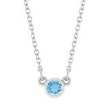 Bezel-set blue zircon birthstone necklace in 14K white gold, pendant detail variant--14K-white-gold variant--Zircon