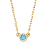 Bezel-set blue zircon birthstone necklace in 14K yellow gold, product view variant--14K-yellow-gold variant--Zircon