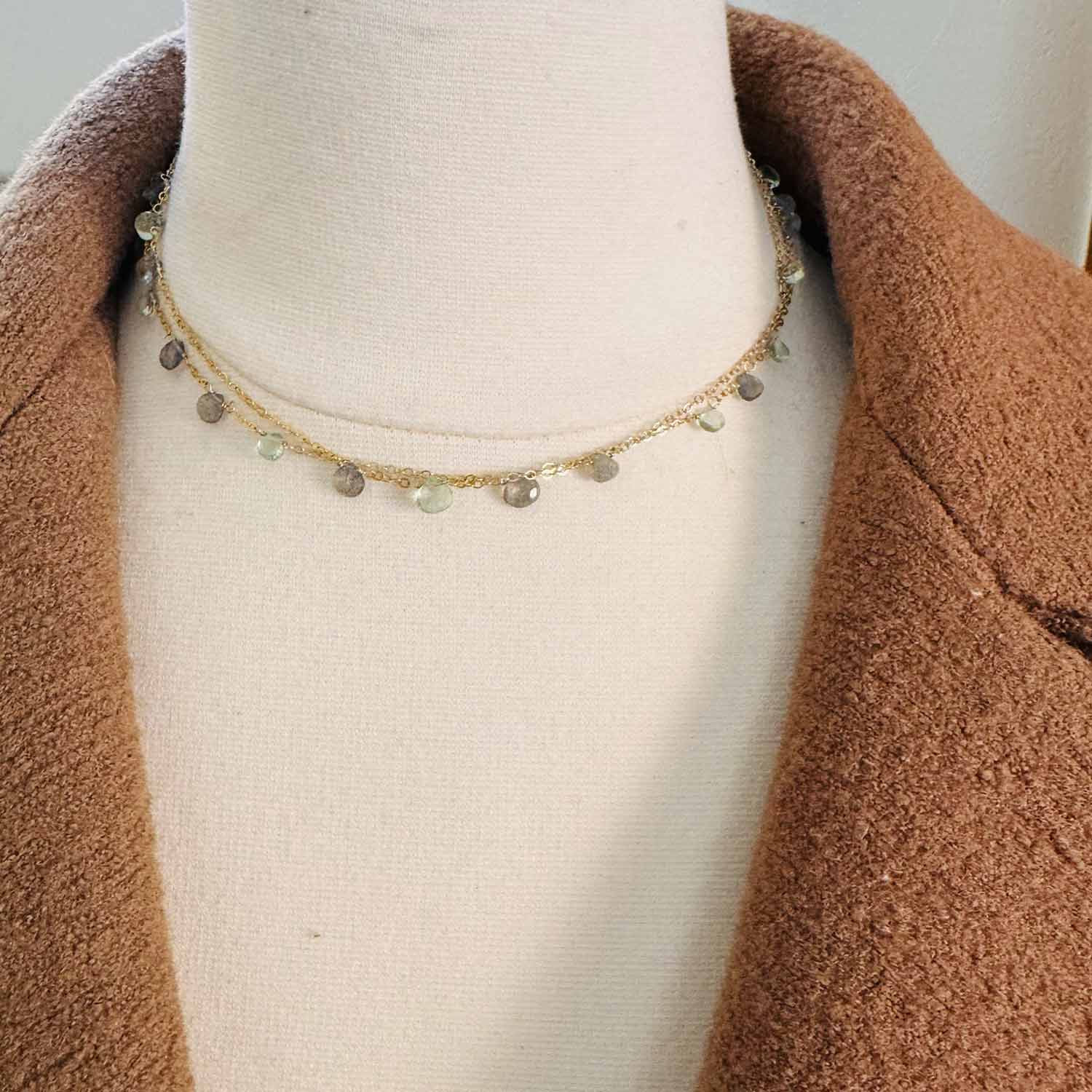 Double strand gemstone station necklace with peridot variant--Labradorite