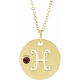 Adjustable chain necklace with Pisces zodiac disc and gernet stone