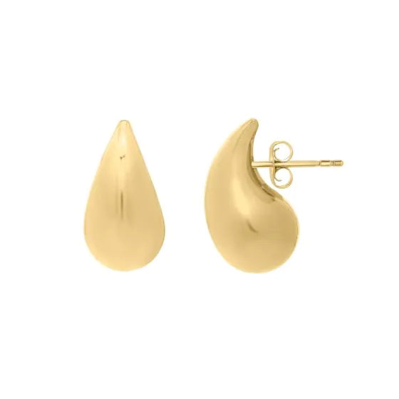 Gold-fill puffed teardrop dangle earrings, sculptural front view