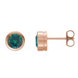 Alexandrite bezel stud earrings side view in 14K rose gold variant--14K-rose-gold