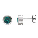 Alexandrite bezel stud earrings side view in 14K yellow gold variant--14K-yellow-gold