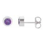 Amethyst bezel stud earrings side view in sterling silver
