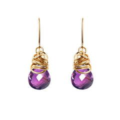 Amethyst dangle earrings in 14K gold-fill, warm gold setting with deep violet gemstone variant--Gold-fill variant--Amethyst
