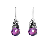 Amethyst dangle earrings in oxidized sterling silver, dark setting with natural purple amethyst variant--Oxidized-sterling-silver