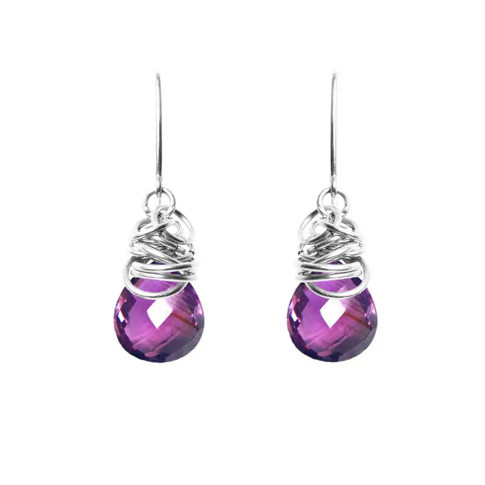 Amethyst dangle earrings in sterling silver, minimalist bezel setting with rich purple stone variant--Sterling-silver variant--Amethyst