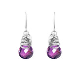 Amethyst dangle earrings in sterling silver, minimalist bezel setting with rich purple stone variant--Sterling-silver variant--Amethyst