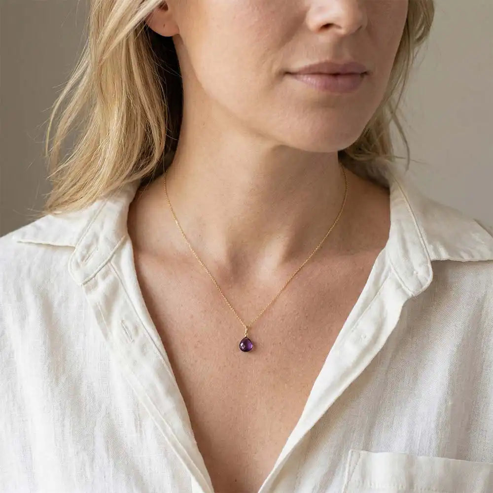 Timeless gemstone necklace designed for everyday layering on model
