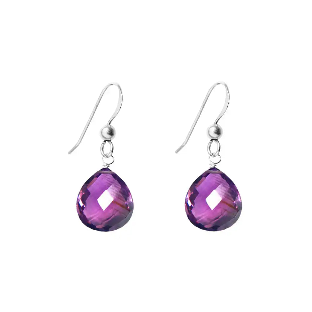 Amethyst drop earrings in solid 14K white gold variant--14K-white-gold variant--amethyst
