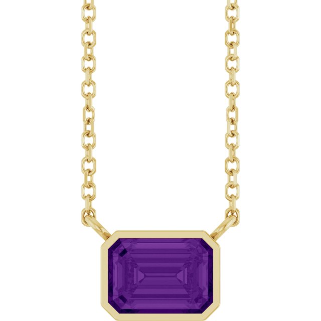East West amethyst necklace in 14K yellow gold