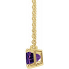 Close-up of 5x3mm amethyst gemstone in prong setting on cable chain