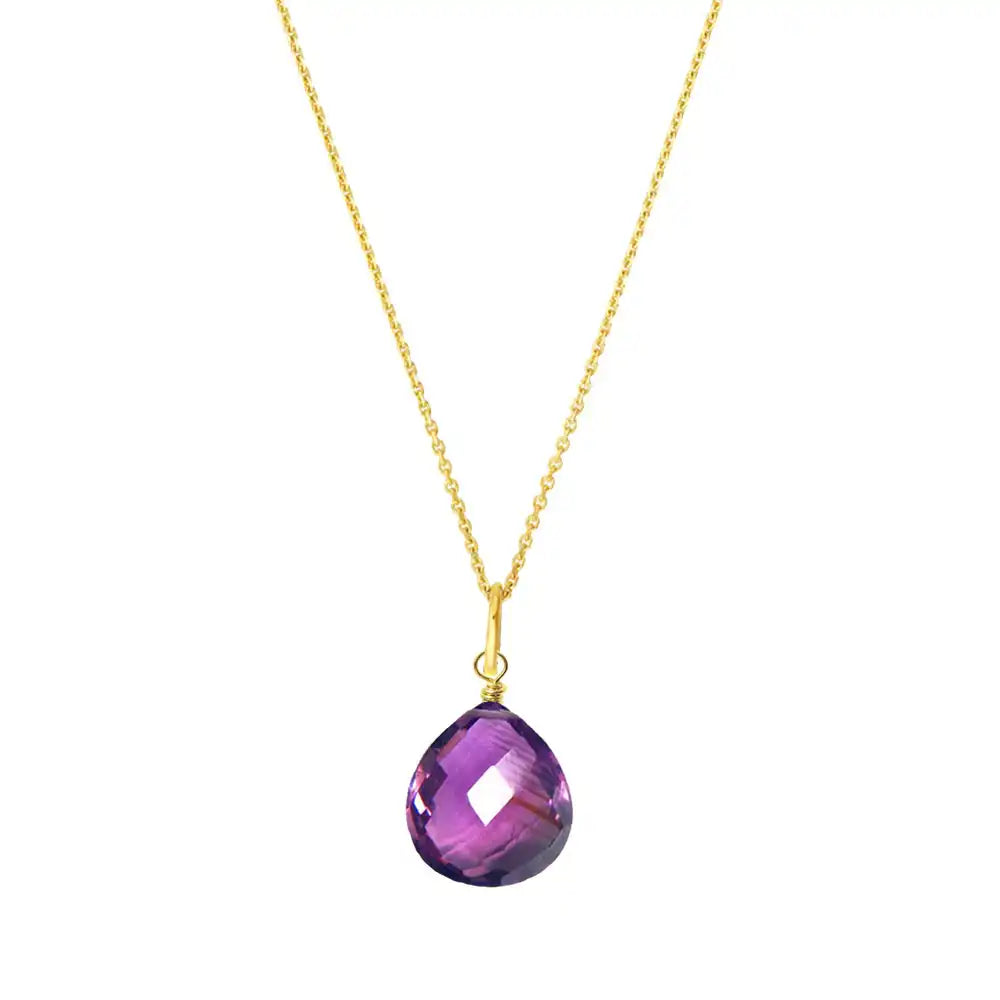 Amethyst necklace with faceted purple gemstone on a delicate chain variant--14K-rose-gold