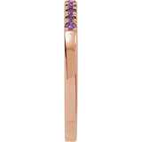 Rose gold amethyst stacking ring with deep purple gems side view variant--14K-rose-gold