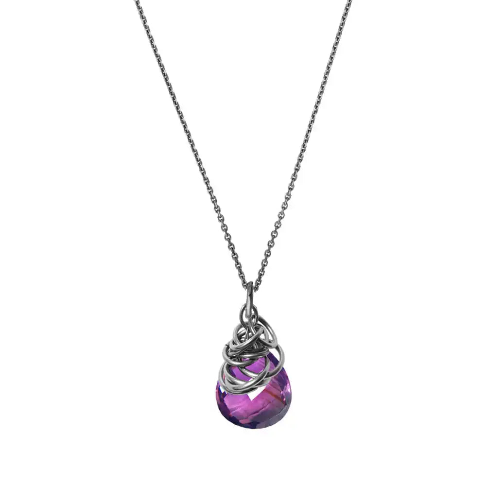 Natural amethyst pendant necklace in sterling silver, detail view