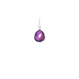Natural amethyst 8mm briolette charm in sterling silver, flat lay on neutral background variant--Amethyst variant--Sterling-silver variant--Small