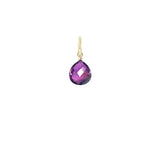 Sparkling 12mm briolette gemstone charm in amethyst, wrapped by hand in gold-fill. variant--Amethyst variant--Gold-fill variant--Small