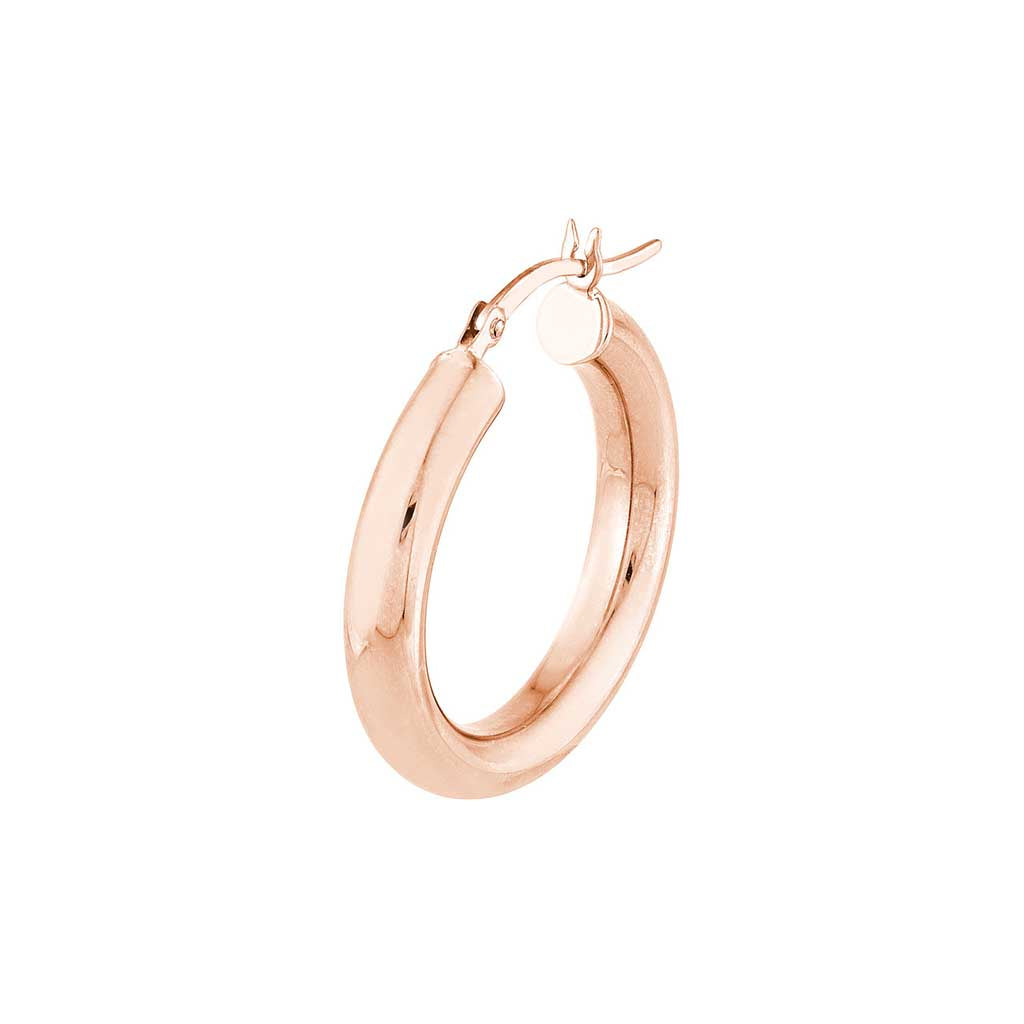 4mm gold tube hoop earrings 25mm in 14K rose gold, angle view variant--14K-rose-gold variant--25mm