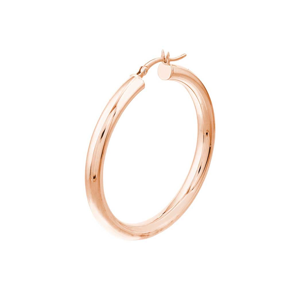 4mm gold tube hoop earrings 40mm in 14K rose gold, angle view variant--14K-rose-gold variant--40mm