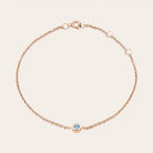 Bezel-set aquamarine bracelet in 14K rose gold, wrist close-up